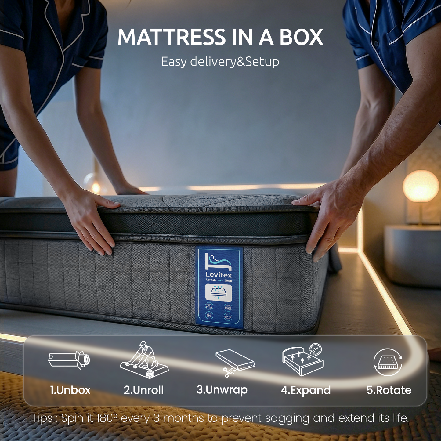 Levitex Queen Mattress 33 cm 7-Zone Pocket Spring 8.0 Extra Firm with Dual-Row Edge Support & Breathable Knit MATTRESS-LV-AETHER-33-Q