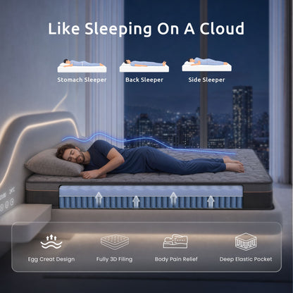 Levitex Double Mattress 25 cm Hybrid Pocket Spring with 4cm Egg Crate Foam for Deep Sleep Bamboo Charcoal MATTRESS-LV-LUMINA-25-D