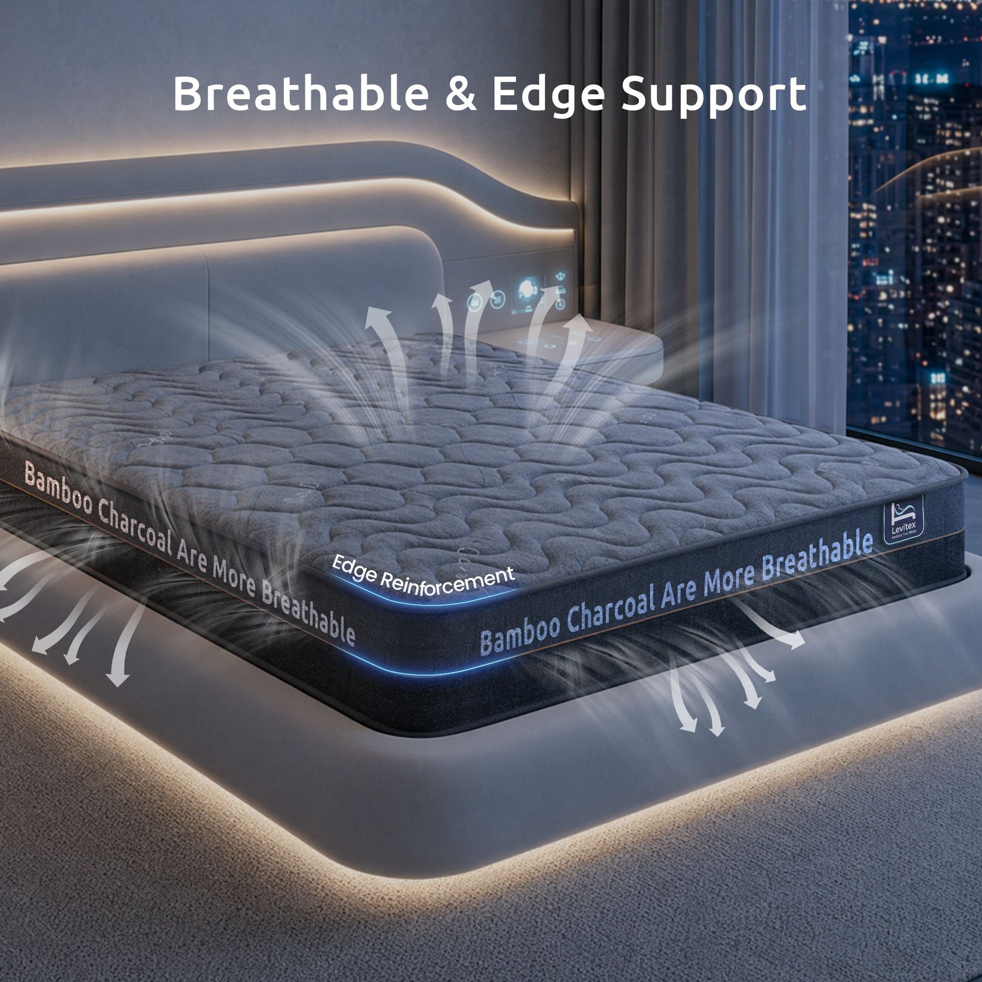 Levitex Double Mattress 25 cm Hybrid Pocket Spring with 4cm Egg Crate Foam for Deep Sleep Bamboo Charcoal MATTRESS-LV-LUMINA-25-D