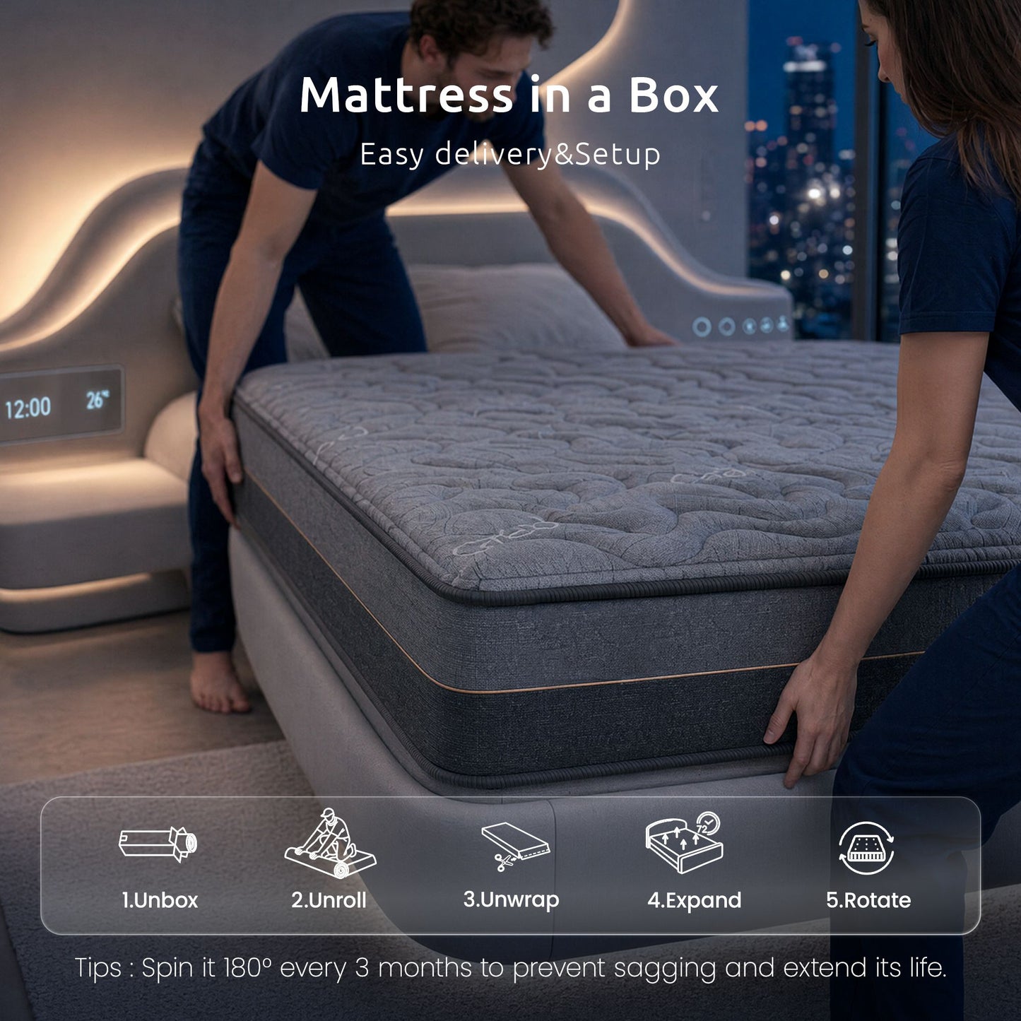 Levitex King Mattress 25 cm Hybrid Pocket Spring with 4cm Egg Crate Foam for Deep Sleep Bamboo Charcoal Fabric MATTRESS-LV-LUMINA-25-K