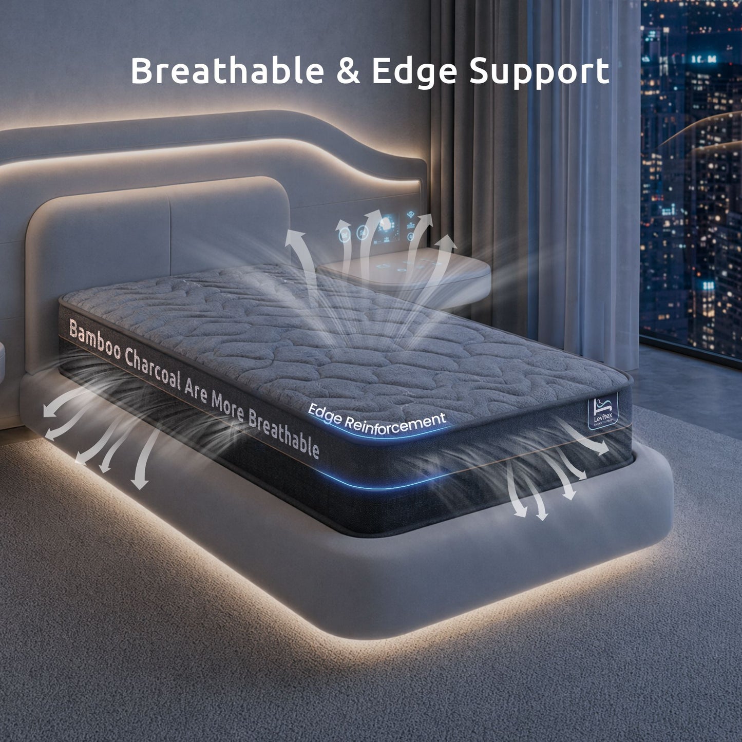 Levitex Single Mattress 25 cm Hybrid Pocket Spring with 4cm Egg Crate Foam for Deep Sleep Bamboo Charcoal MATTRESS-LV-LUMINA-25-S