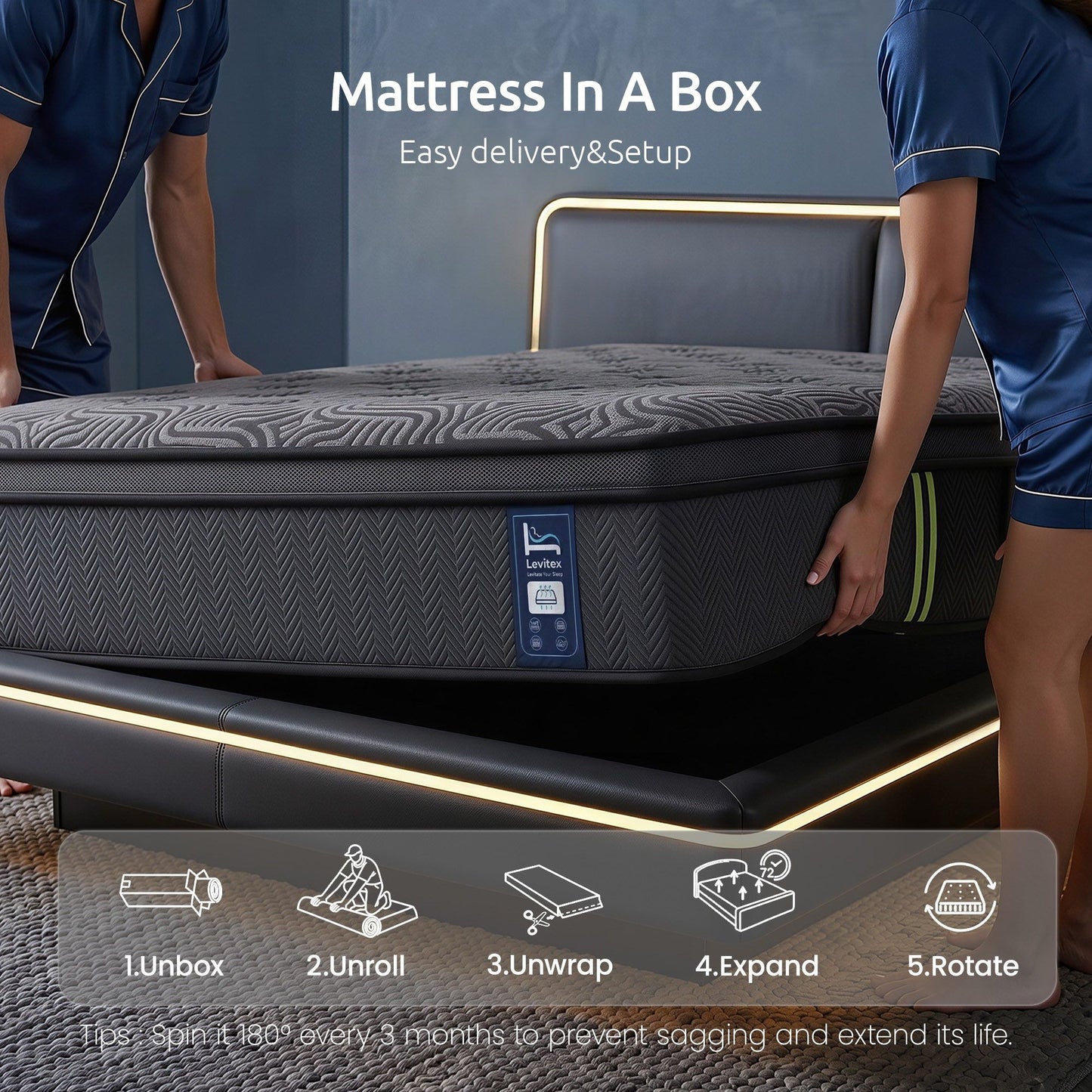 Levitex Double Mattress 34 cm 5-Zone Pressure Relief Pocket Spring with Reinforced Edge Support & Breathable MATTRESS-LV-ORION-34-D