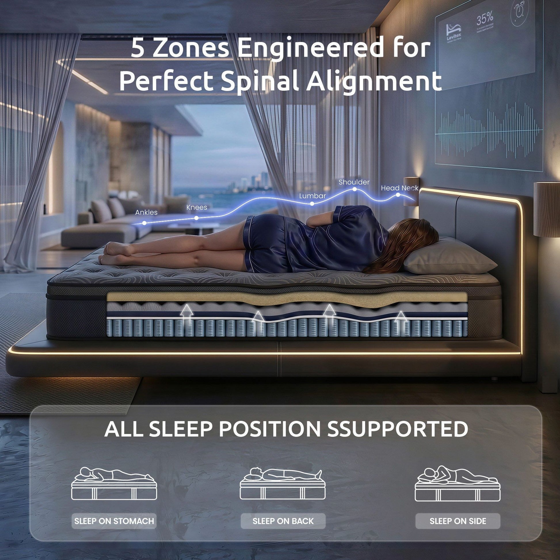 Levitex King Single Mattress 34 cm 5-Zone Pressure Relief Pocket Spring with Reinforced Edge Support & MATTRESS-LV-ORION-34-KS