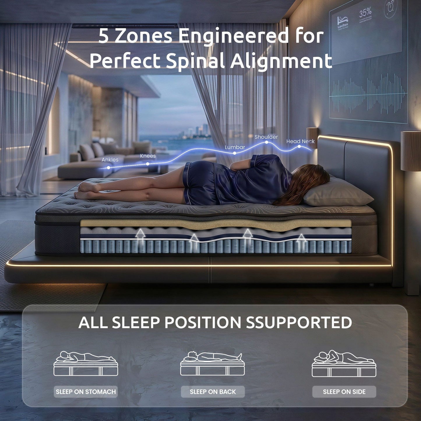 Levitex Queen Mattress 34 cm 5-Zone Pressure Relief Pocket Spring with Reinforced Edge Support & Breathable MATTRESS-LV-ORION-34-Q