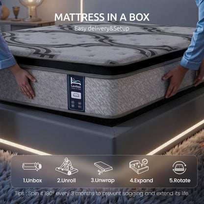 Levitex Double Mattress 34 cm 5-Zone Pocket Spring with Latex & Memory Foam or Extra Lumbar & Shoulder Support MATTRESS-LV-VELA-34-D