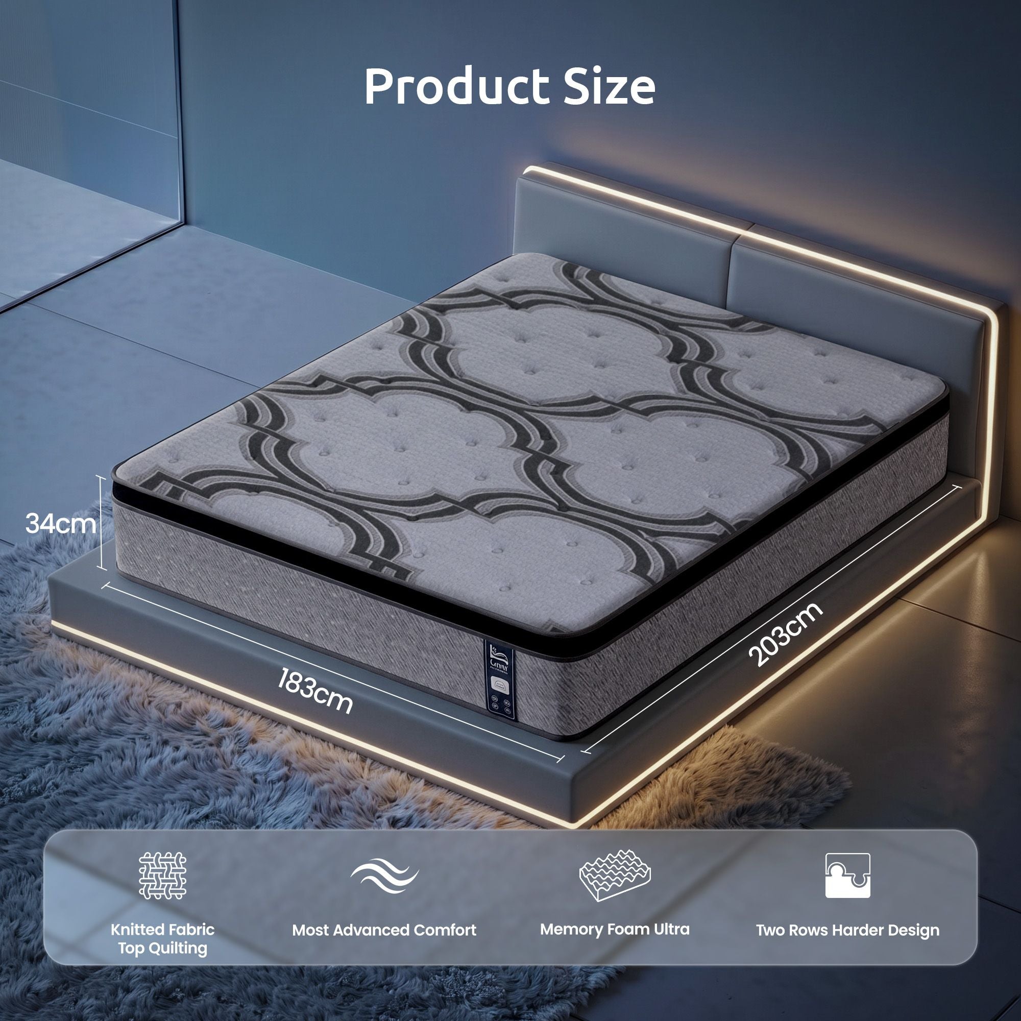 Levitex King Mattress 34 cm 5-Zone Pocket Spring with Latex & Memory Foam or Extra Lumbar & Shoulder Support