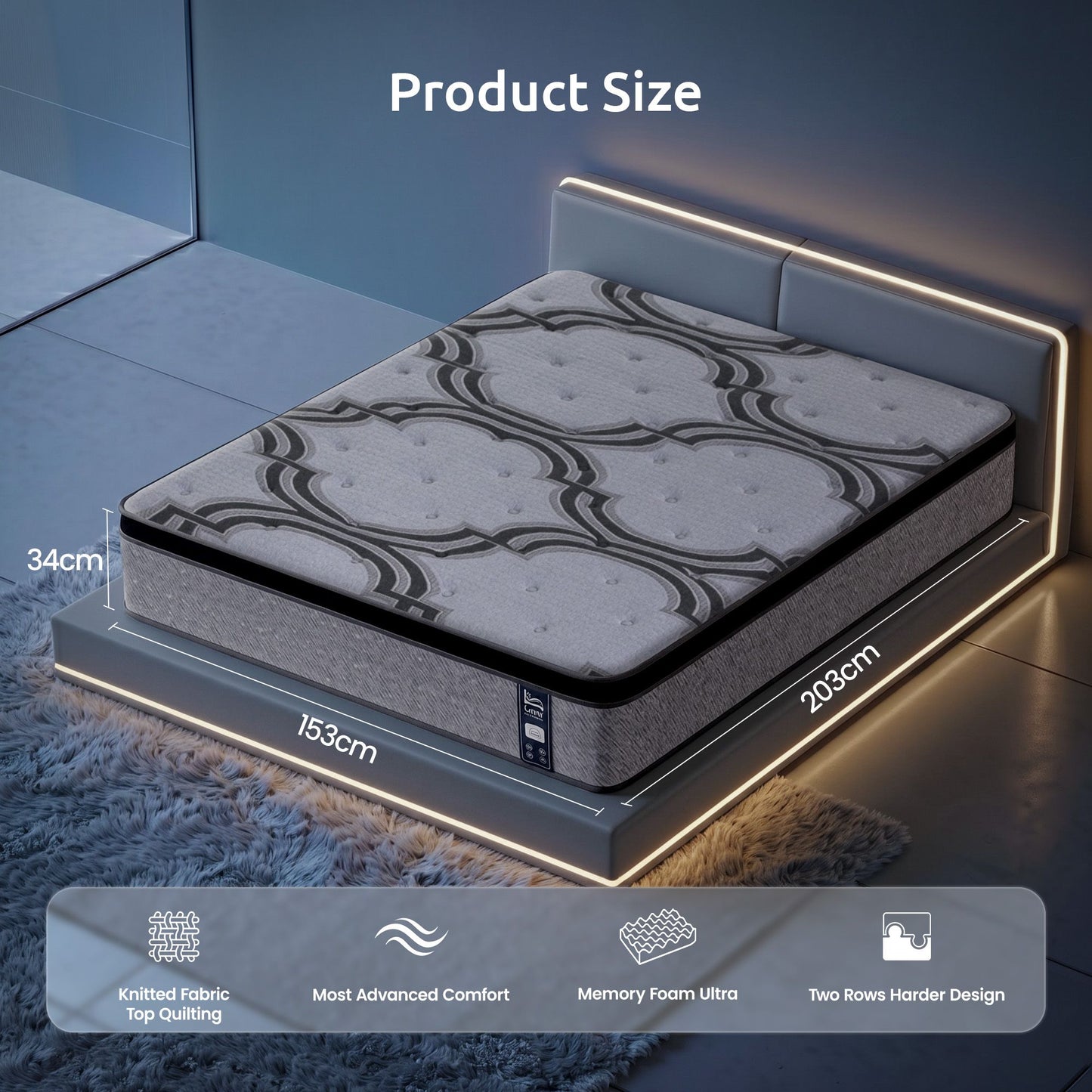 Levitex Queen Mattress 34 cm 5-Zone Pocket Spring with Latex & Memory Foam or Extra Lumbar & Shoulder Support MATTRESS-LV-VELA-34-Q