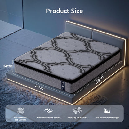 Levitex Queen Mattress 34 cm 5-Zone Pocket Spring with Latex & Memory Foam or Extra Lumbar & Shoulder Support MATTRESS-LV-VELA-34-Q
