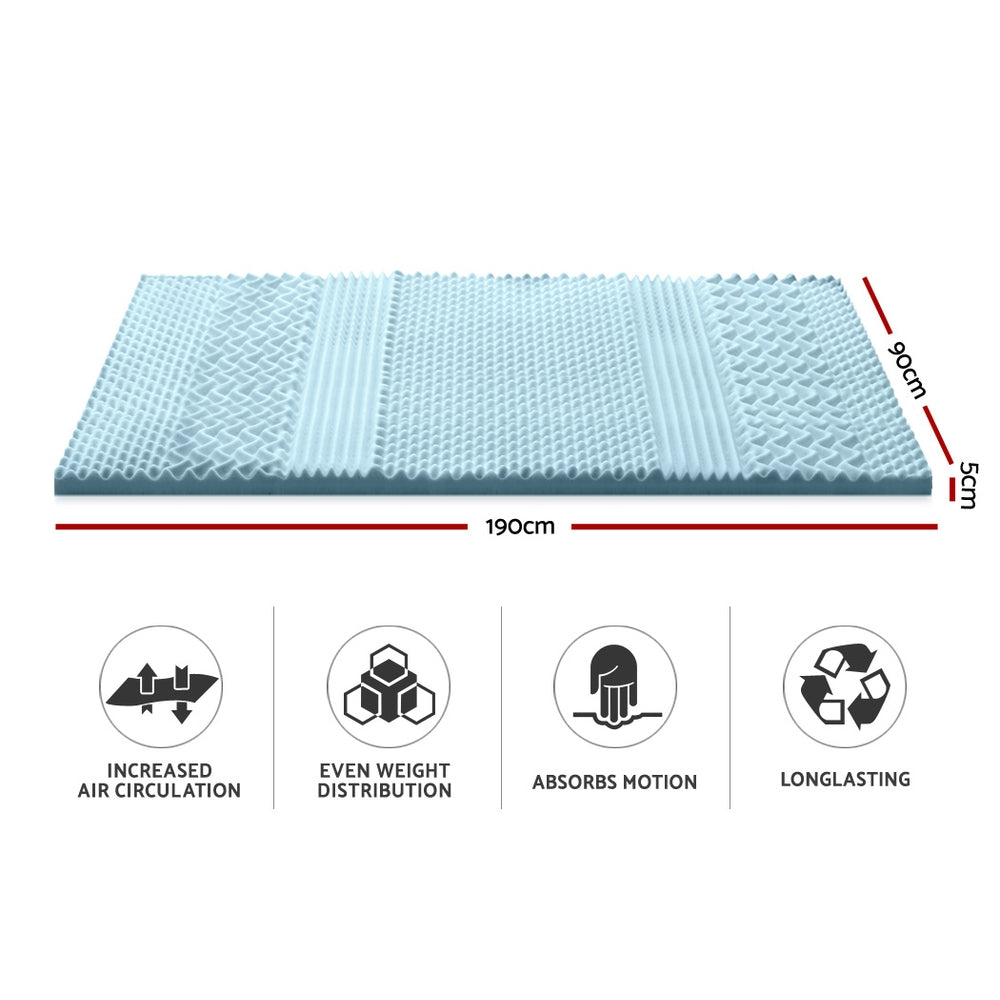 Giselle Bedding Memory Foam Mattress Topper 7-Zone 5cm Single MATTRESS-TOP-7Z-5-BL-S