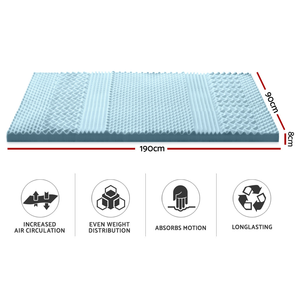Giselle Bedding Memory Foam Mattress Topper 7-Zone 8cm Single MATTRESS-TOP-7Z-8-BL-S