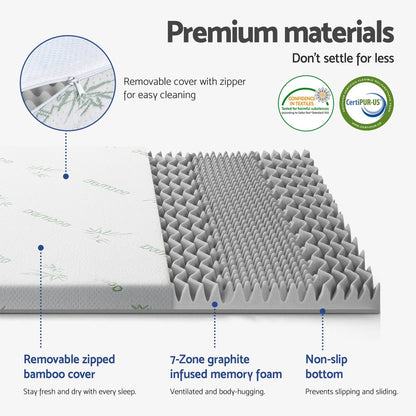 Giselle Bedding 8cm Memory Foam Mattress Topper 7-Zone Graphite Queen MATTRESS-TOP-7Z-8-GY-Q