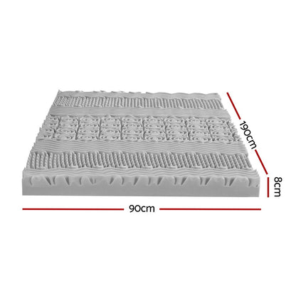 Giselle Bedding 8cm Memory Foam Mattress Topper 7-Zone Graphite Single MATTRESS-TOP-7Z-8-GY-S