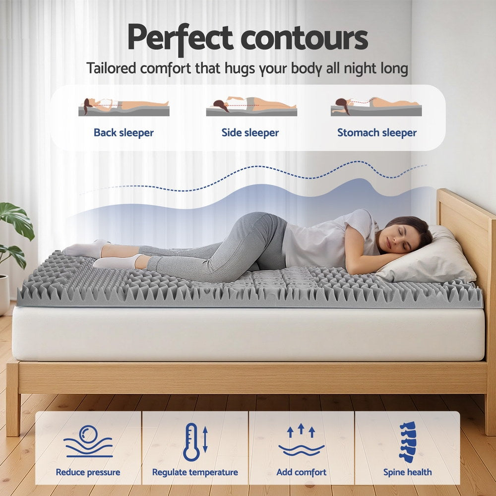 Giselle Bedding 8cm Memory Foam Mattress Topper 7-Zone Graphite Single MATTRESS-TOP-7Z-8-GY-S