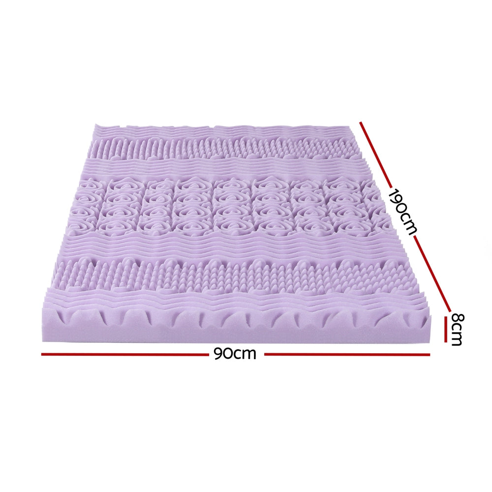 Giselle 8cm Memory Foam Mattress Topper Lavender Infused Bamboo Cover 7-Zone Single MATTRESS-TOP-7Z-8LA-S