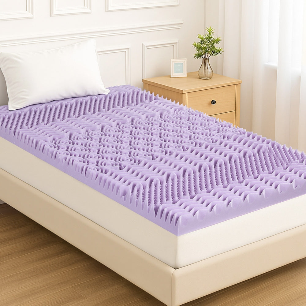 Giselle 8cm Memory Foam Mattress Topper Lavender Infused Bamboo Cover 7-Zone Single MATTRESS-TOP-7Z-8LA-S