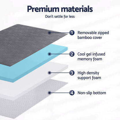 Giselle 8cm Memory Foam Mattress Topper Gel Dual Layer Foam Bamboo King Single MATTRESS-TOP-DL-8-KS