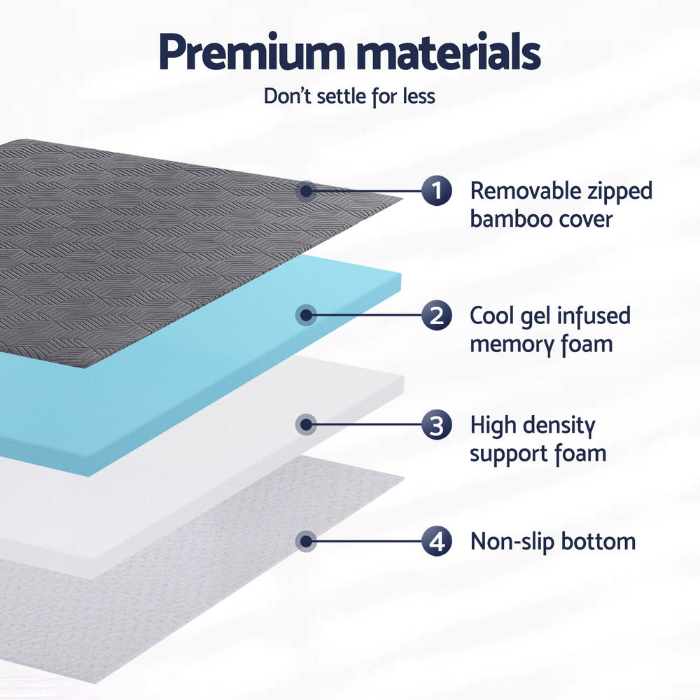 Giselle 8cm Memory Foam Mattress Topper Gel Dual Layer Foam Bamboo Queen MATTRESS-TOP-DL-8-Q
