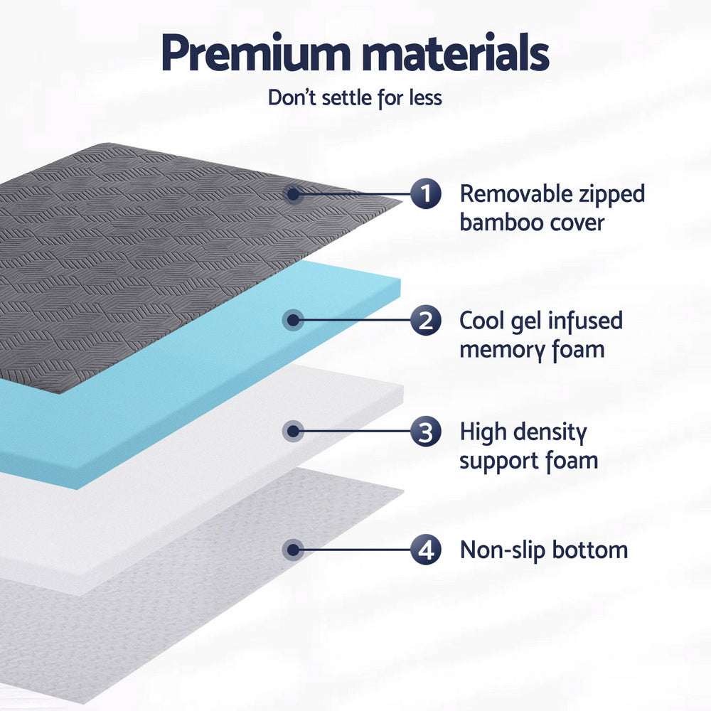 Giselle 8cm Memory Foam Mattress Topper Gel Dual Layer Foam Bamboo Single MATTRESS-TOP-DL-8-S