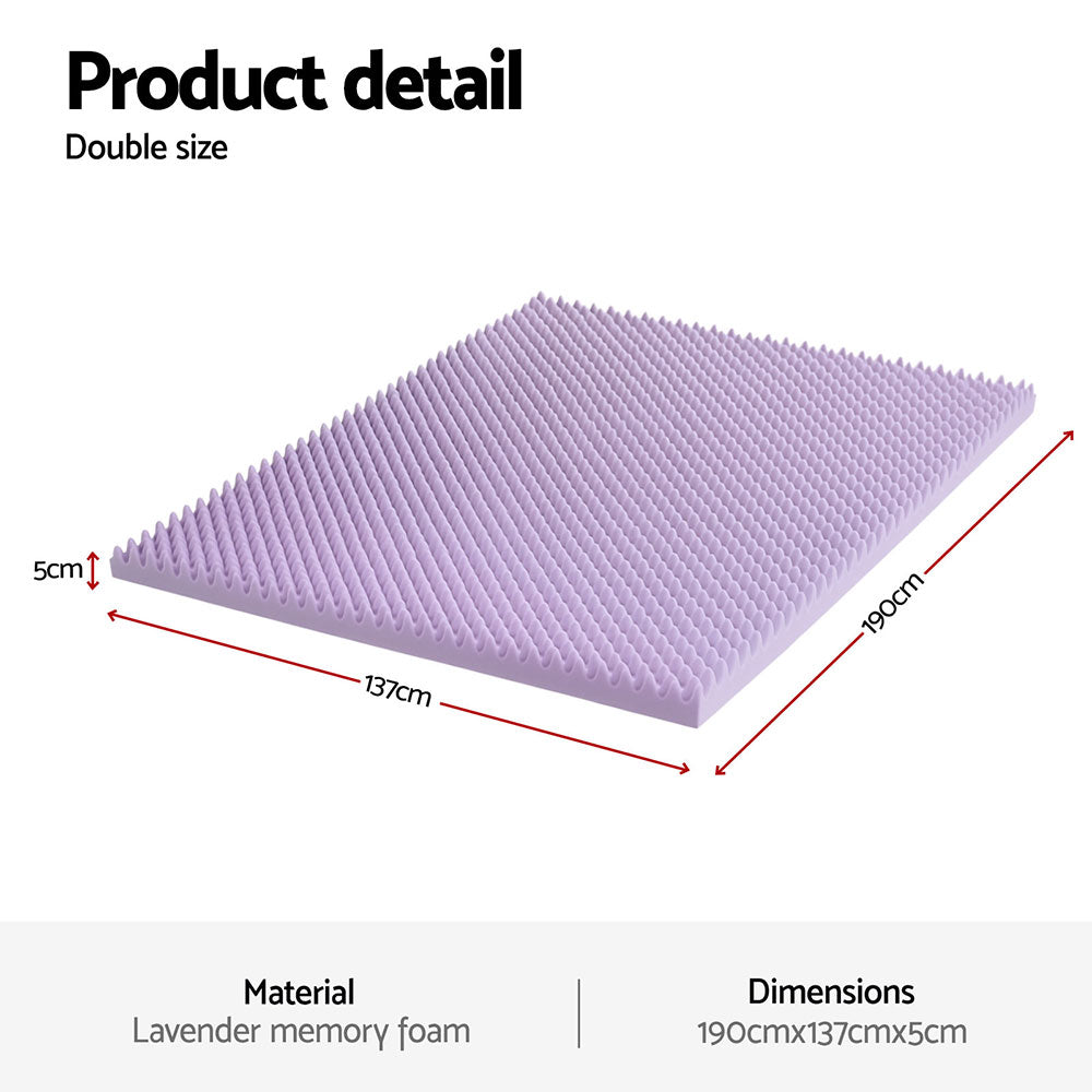 Giselle 5cm Memory Foam Mattress Topper Lavender Infused Egg Crate Pad Mat Double MATTRESS-TOP-EC-5LA-D