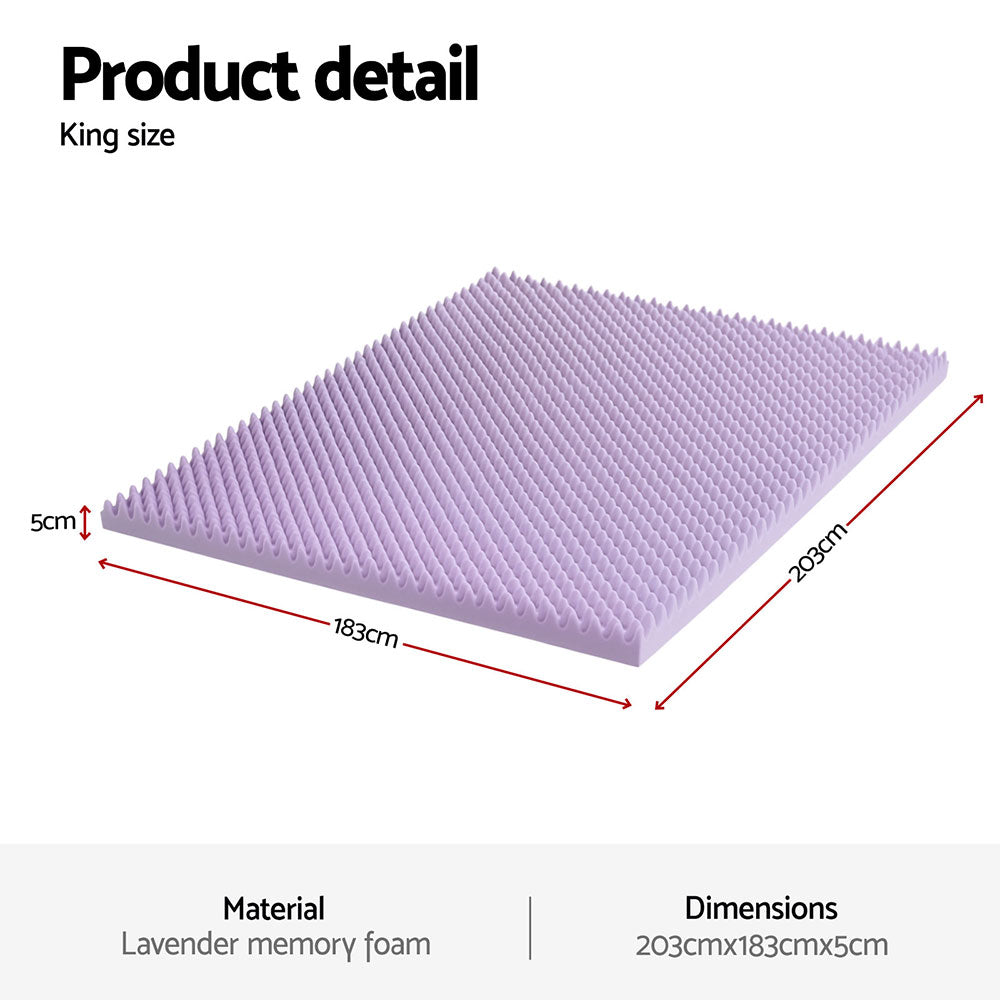 Giselle 5cm Memory Foam Mattress Topper Lavender Infused Egg Crate Pad Mat King MATTRESS-TOP-EC-5LA-K