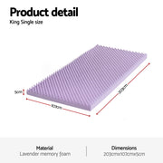 Giselle 5cm Memory Foam Mattress Topper Lavender Infused Egg Crate King Single MATTRESS-TOP-EC-5LA-KS