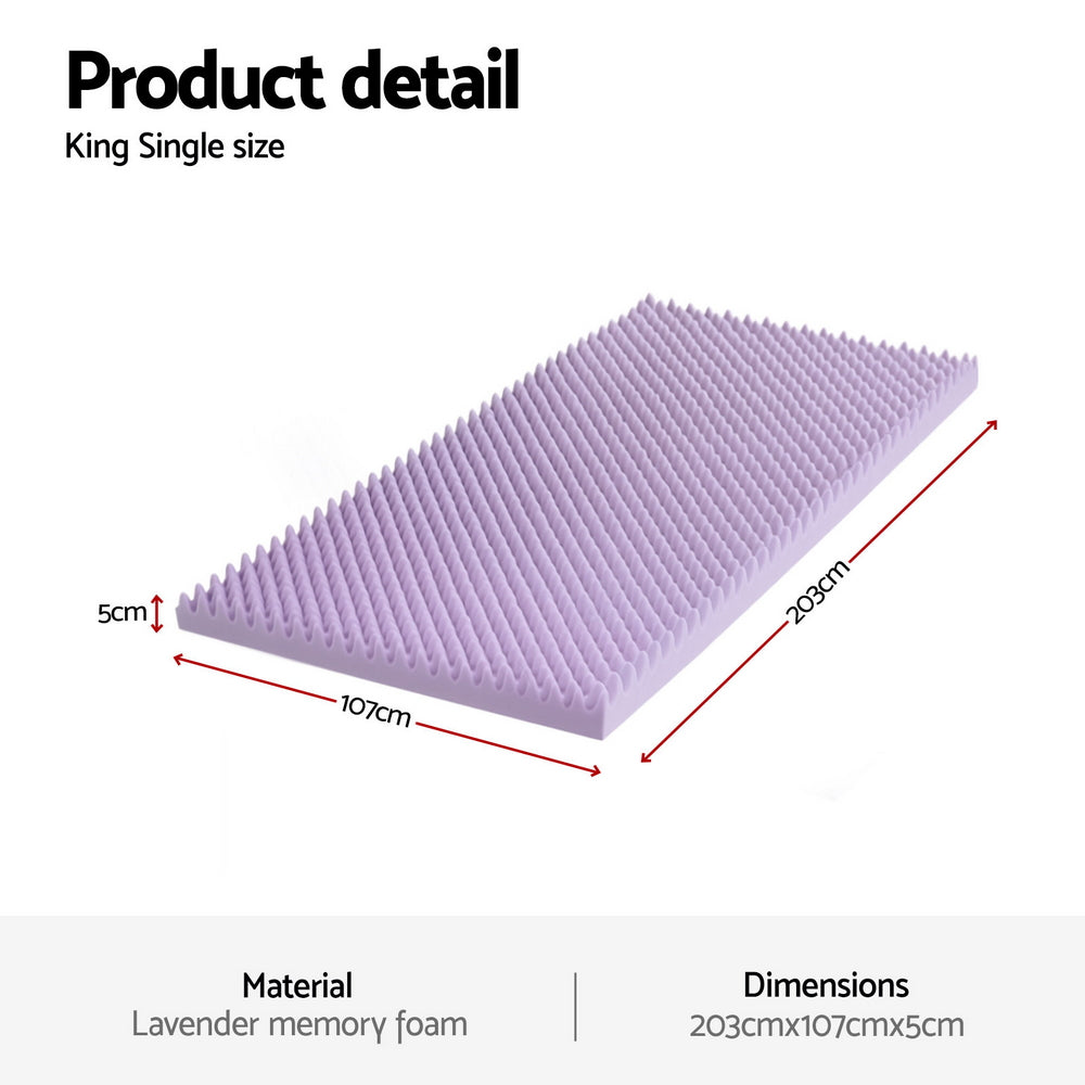 Giselle 5cm Memory Foam Mattress Topper Lavender Infused Egg Crate King Single MATTRESS-TOP-EC-5LA-KS