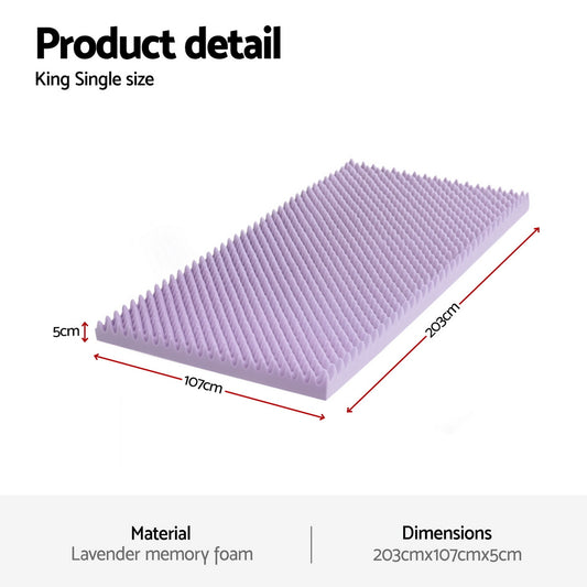 Giselle 5cm Memory Foam Mattress Topper Lavender Infused Egg Crate King Single MATTRESS-TOP-EC-5LA-KS