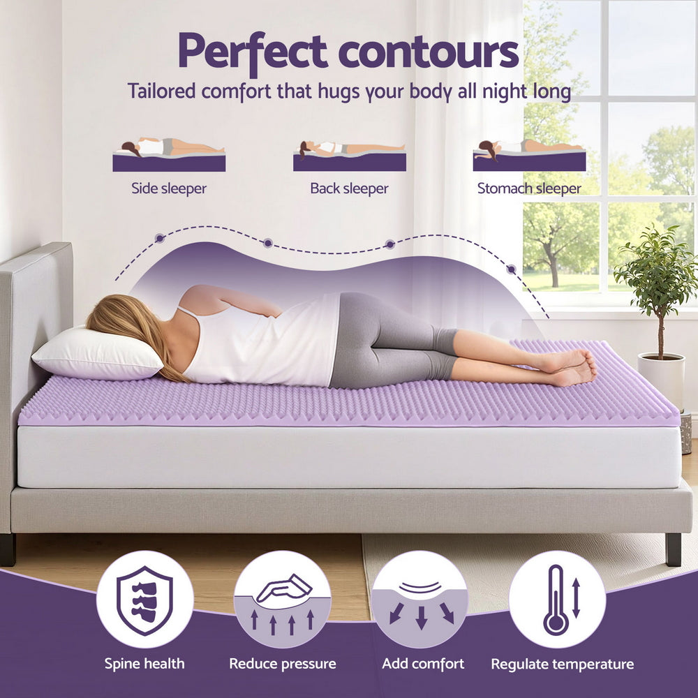 Giselle 5cm Memory Foam Mattress Topper Lavender Infused Egg Crate King Single MATTRESS-TOP-EC-5LA-KS