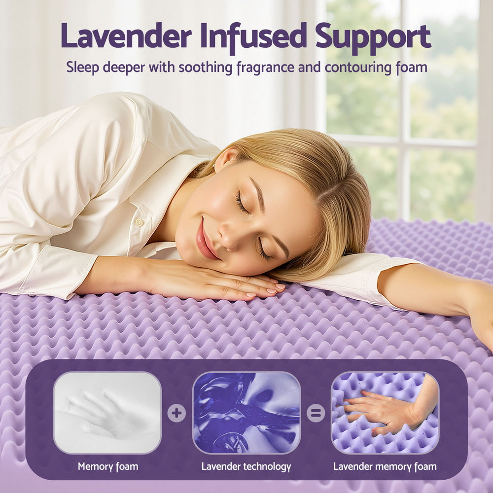 Giselle 5cm Memory Foam Mattress Topper Lavender Infused Egg Crate King Single MATTRESS-TOP-EC-5LA-KS