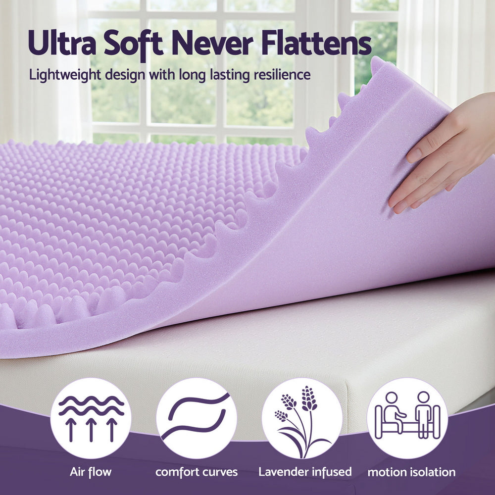 Giselle 5cm Memory Foam Mattress Topper Lavender Infused Egg Crate King Single MATTRESS-TOP-EC-5LA-KS