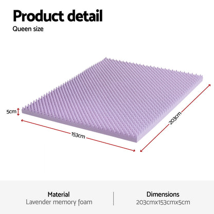 Giselle 5cm Memory Foam Mattress Topper Lavender Infused Egg Crate Pad Mat Queen MATTRESS-TOP-EC-5LA-Q