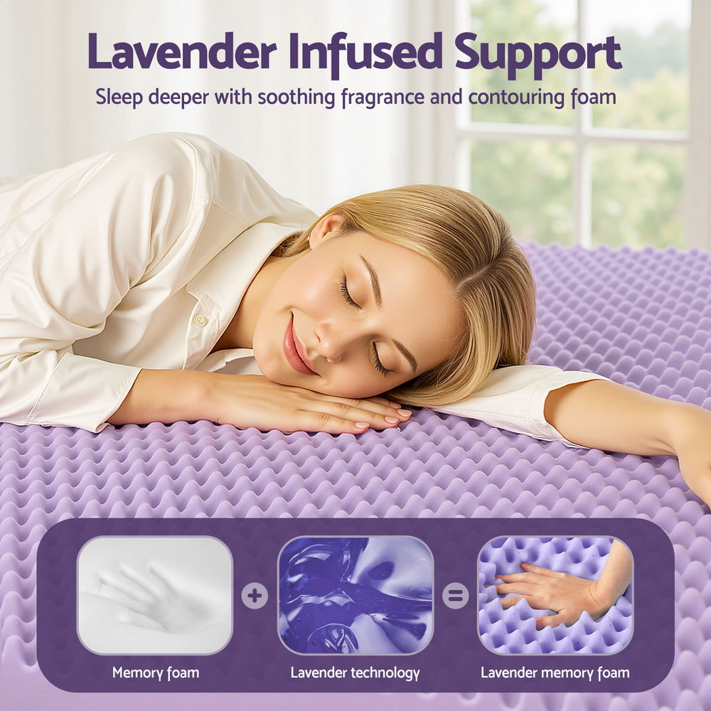 Giselle 5cm Memory Foam Mattress Topper Lavender Infused Egg Crate Pad Mat Queen MATTRESS-TOP-EC-5LA-Q