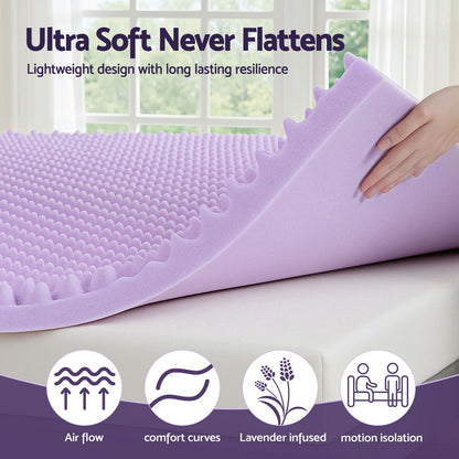 Giselle 5cm Memory Foam Mattress Topper Lavender Infused Egg Crate Pad Mat Queen MATTRESS-TOP-EC-5LA-Q