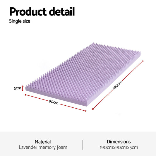 Giselle 5cm Memory Foam Mattress Topper Lavender Infused Egg Crate Pad Mat Single MATTRESS-TOP-EC-5LA-S