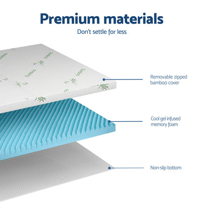 Giselle 8cm Memory Foam Mattress Topper Gel Egg Crate Foam Bamboo King Single MATTRESS-TOP-EC-BAM-8-KS