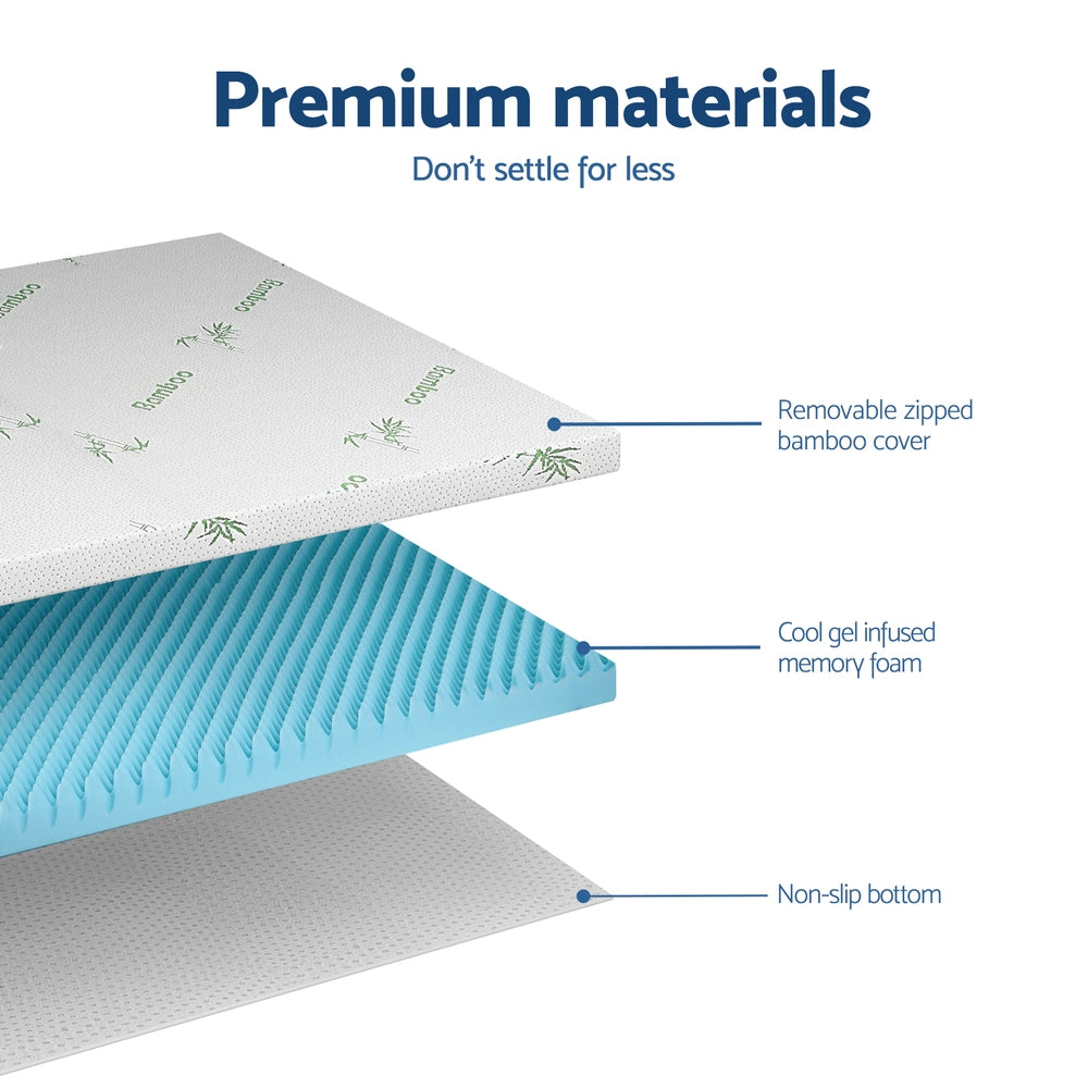 Giselle 8cm Memory Foam Mattress Topper Gel Egg Crate Foam Bamboo Queen MATTRESS-TOP-EC-BAM-8-Q