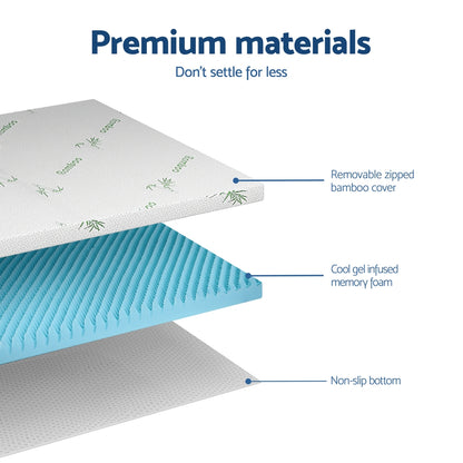 Giselle 8cm Memory Foam Mattress Topper Gel Egg Crate Foam Bamboo Queen MATTRESS-TOP-EC-BAM-8-Q