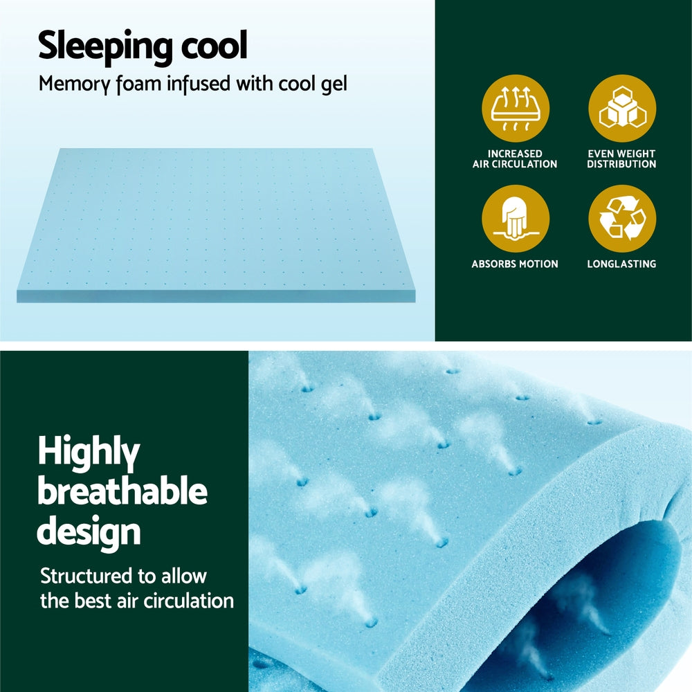 Giselle Bedding Memory Foam Mattress Topper Ventilated Cool Gel 8cm Double MATTRESS-TOP-VH-GEL-8-D
