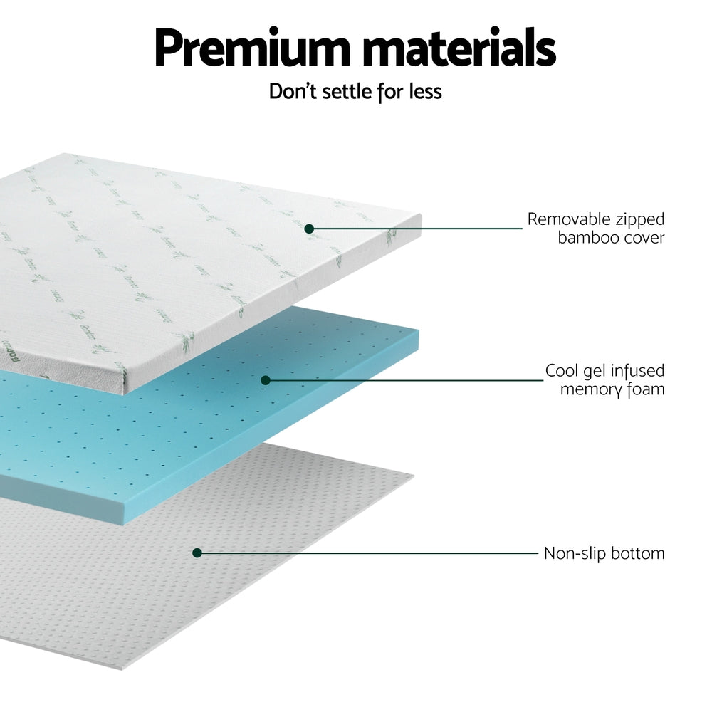 Giselle Bedding Memory Foam Mattress Topper Ventilated Cool Gel 8cm Single MATTRESS-TOP-VH-GEL-8-S