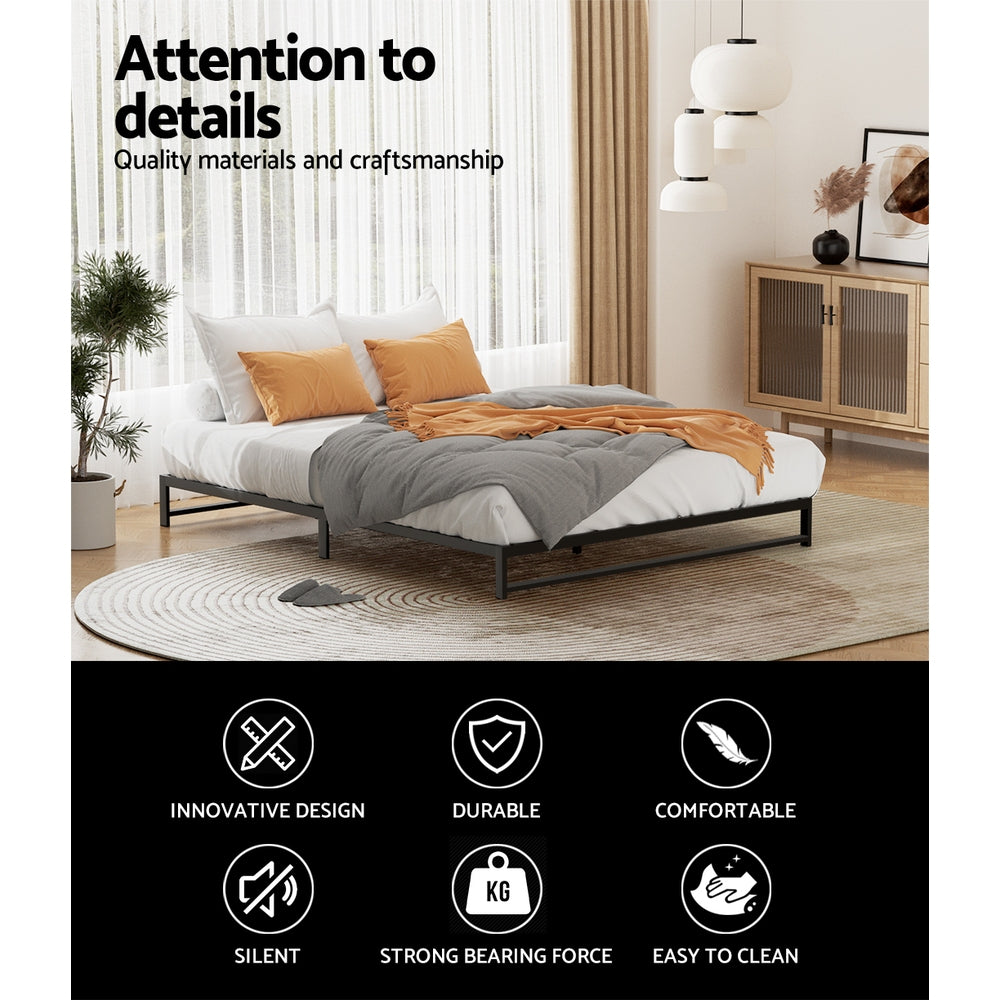 Artiss BERU Black Queen Low Profile Metal Bed Frame MBED-C-BERU-Q-BK-AB