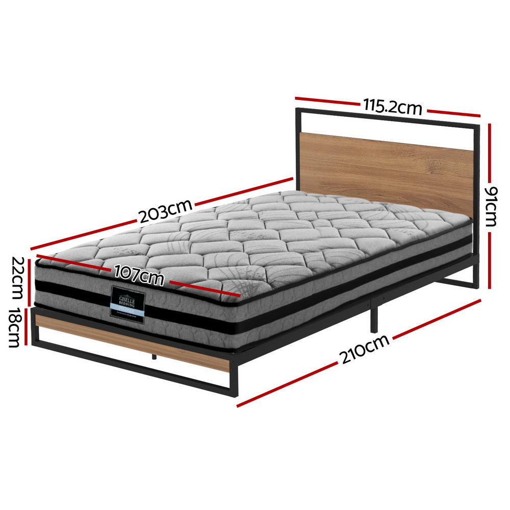 Artiss Metal Bed Frame King Single Size Beds Platform with Mattress MBED-C-DANE-TT22-KS-BK