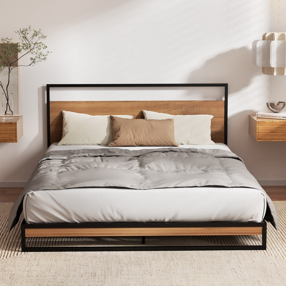 Artiss Bed Frame Queen Size Metal Frame DANE with Mattress MBED-C-DANE-TT22-Q-BK-AB