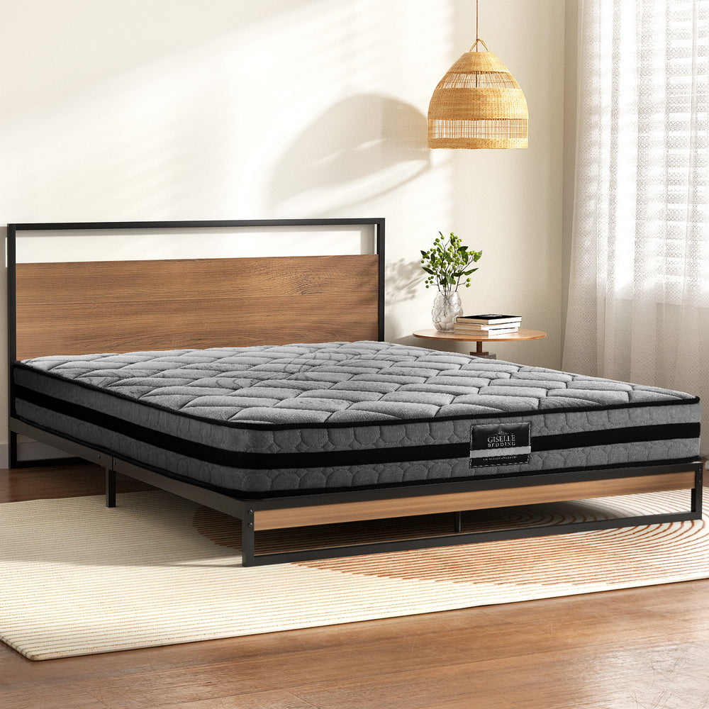 Artiss Bed Frame Queen Size Metal Frame DANE with Mattress MBED-C-DANE-TT22-Q-BK-AB