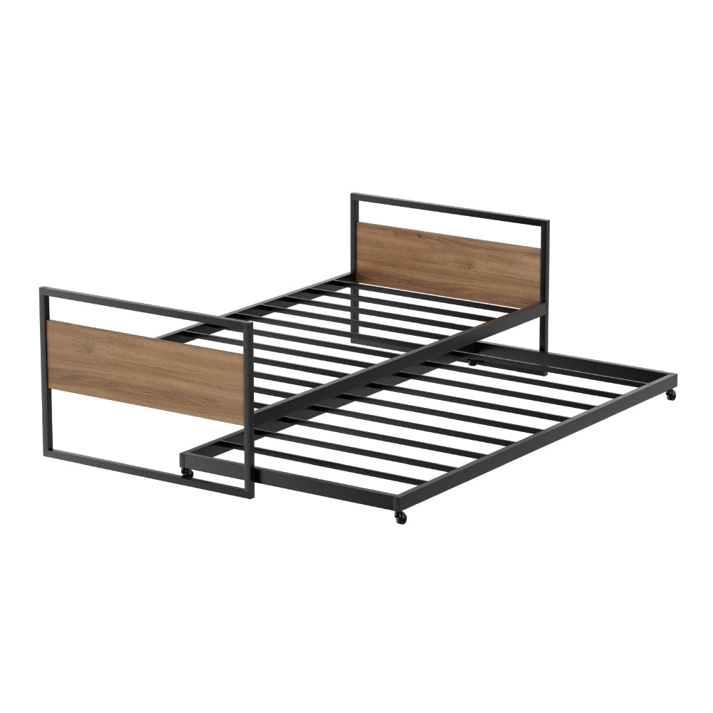 Artiss Bed Frame 2x Single Size Metal Trundle Daybed DEAN MBED-C-DEAN-S-BK-AB