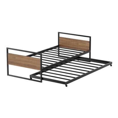 Artiss Bed Frame 2x Single Size Metal Trundle Daybed DEAN MBED-C-DEAN-S-BK-AB