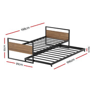 Artiss Bed Frame 2x Single Size Metal Trundle Daybed DEAN MBED-C-DEAN-S-BK-AB