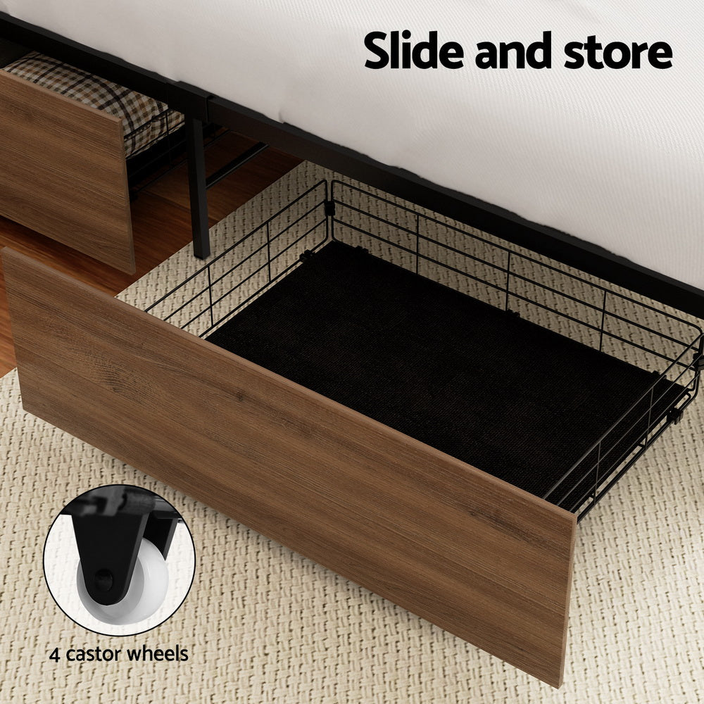 Artiss 2x Bed Frame Storage Drawers Trundle Black MBED-C-DRAW-WALX2