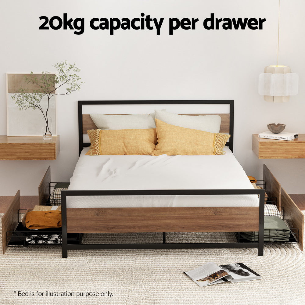 Artiss 2x Bed Frame Storage Drawers Trundle Black MBED-C-DRAW-WALX2