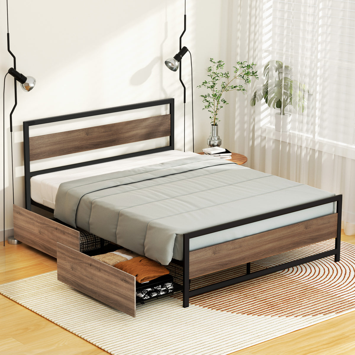 Artiss DREW Queen Metal Bed Frame with 2 Drawers