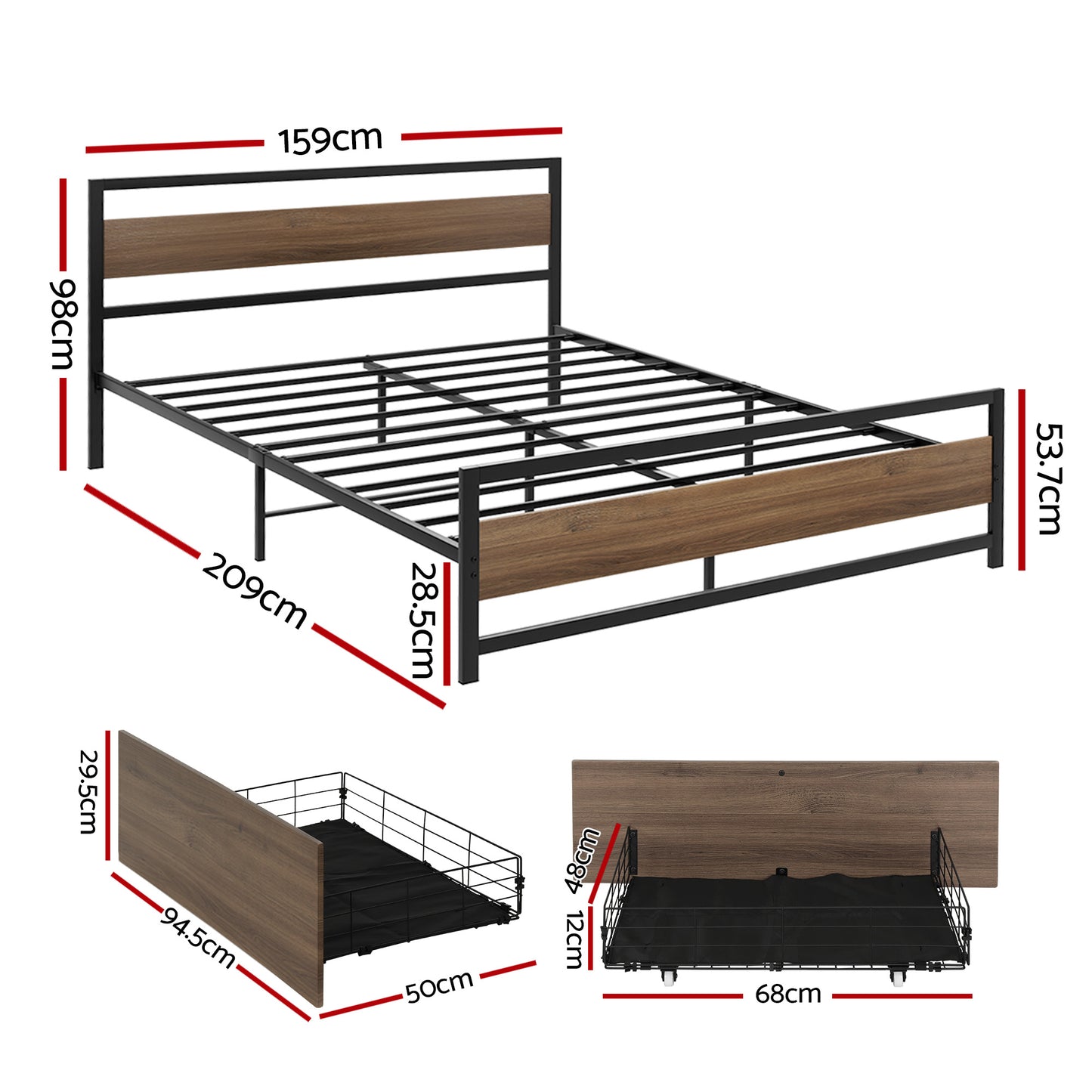 Artiss Bed Frame Queen Size Metal Frame with 2 Drawers DREW MBED-C-DREW-Q-DRAW